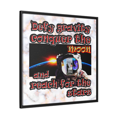 defy conquer reach - framed canvas art (white marble)
