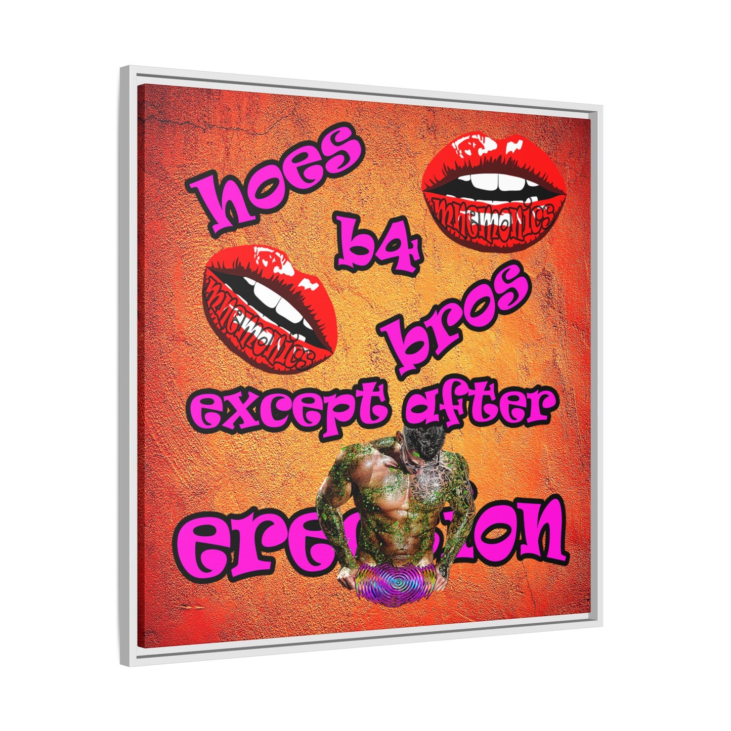 hoes b4 bros - framed canvas art (burnt orange)