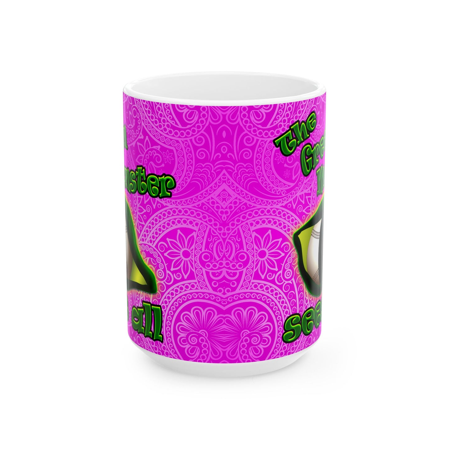 green monster - White Mug (pink swirl)