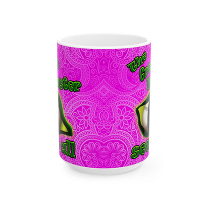 green monster - White Mug (pink swirl)