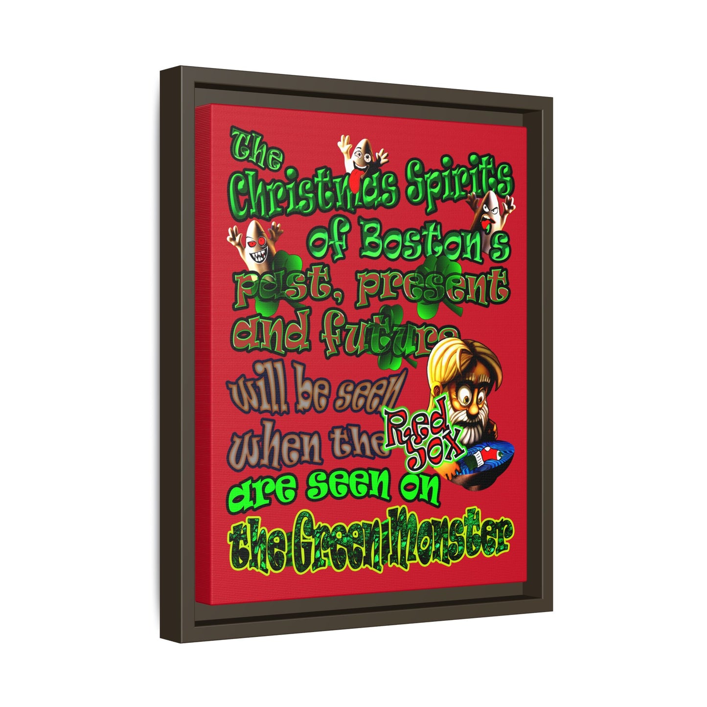 christmas spirits of boston - framed canvas art (dark red)