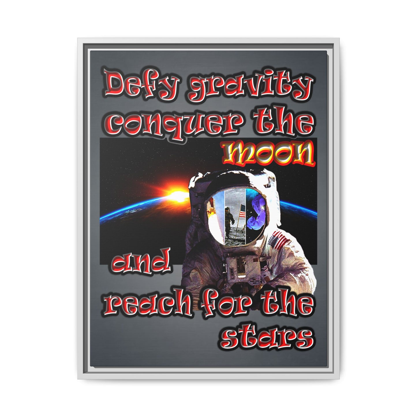 defy conquer reach - framed canvas art (grey-light grey)