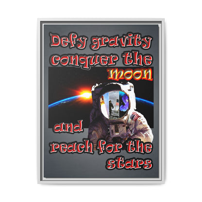 defy conquer reach - framed canvas art (grey-light grey)
