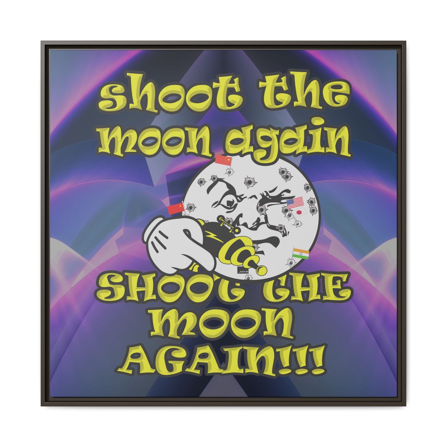 shoot the moon again - framed canvas art (grey-pink wave)