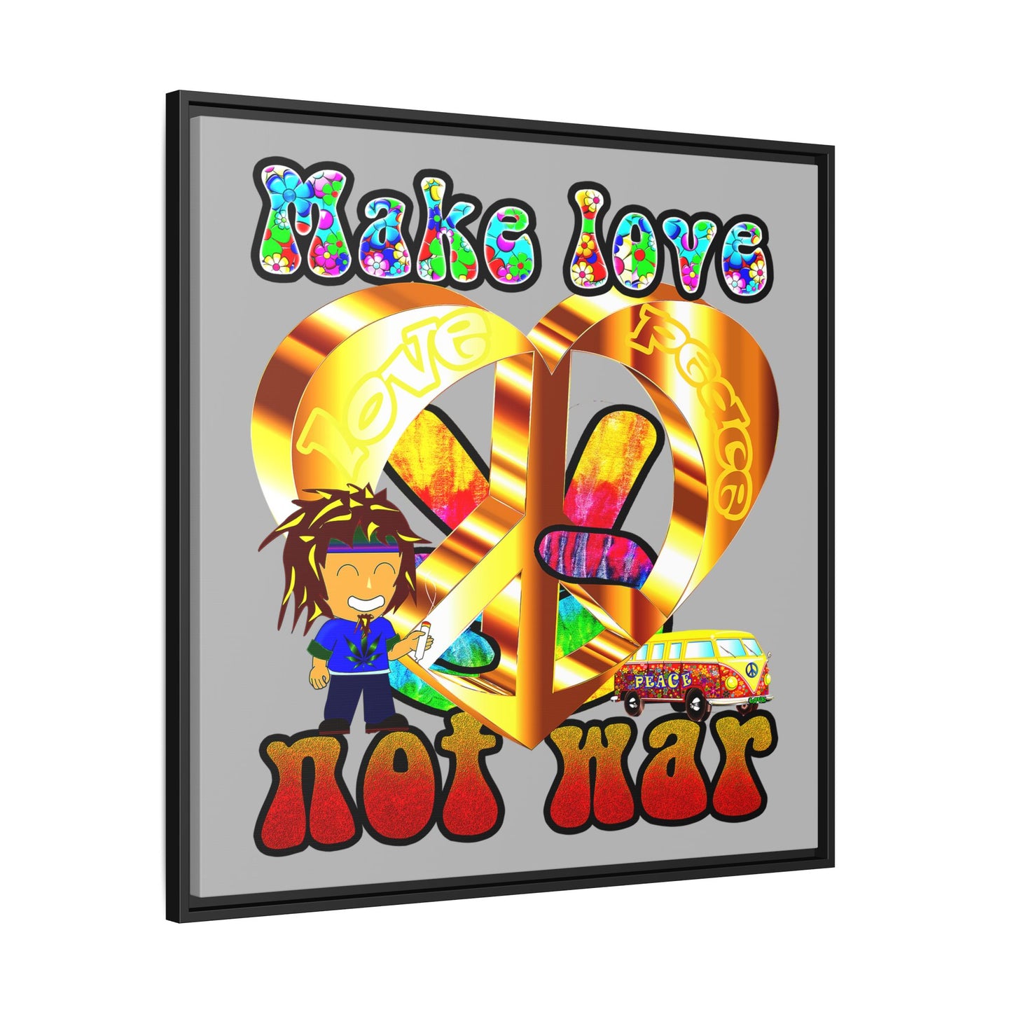 love peace - framed canvas art (light grey)