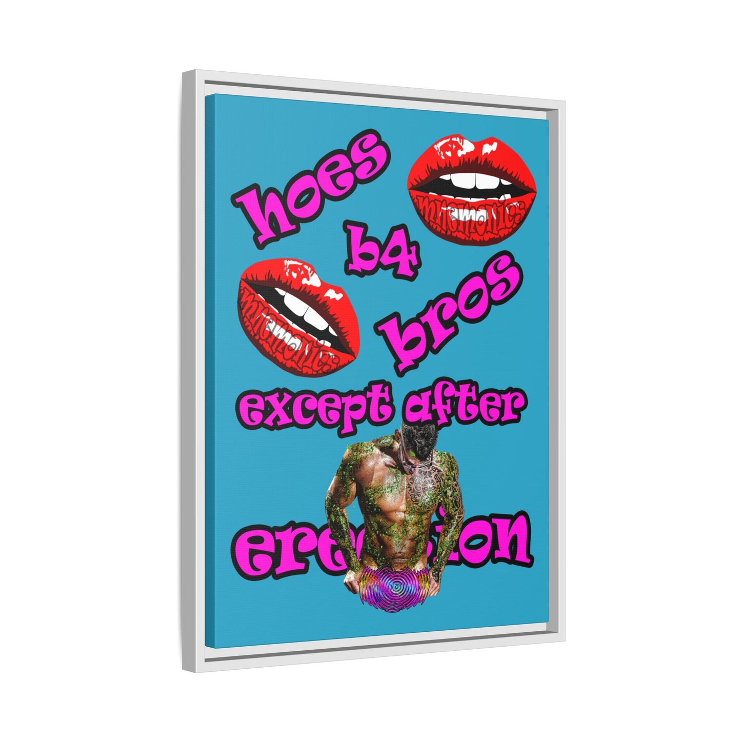 hoes b4 bros - framed canvas art (turquoise)