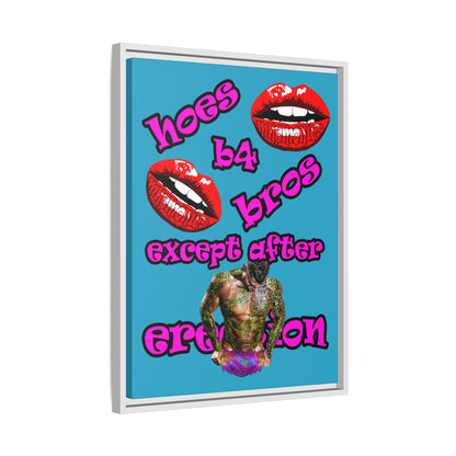 hoes b4 bros - framed canvas art (turquoise)