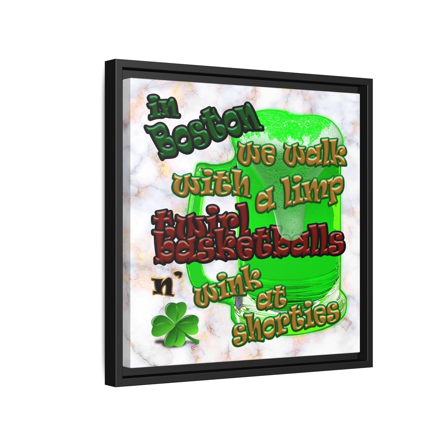 celtics logo - framed canvas art (white marble)