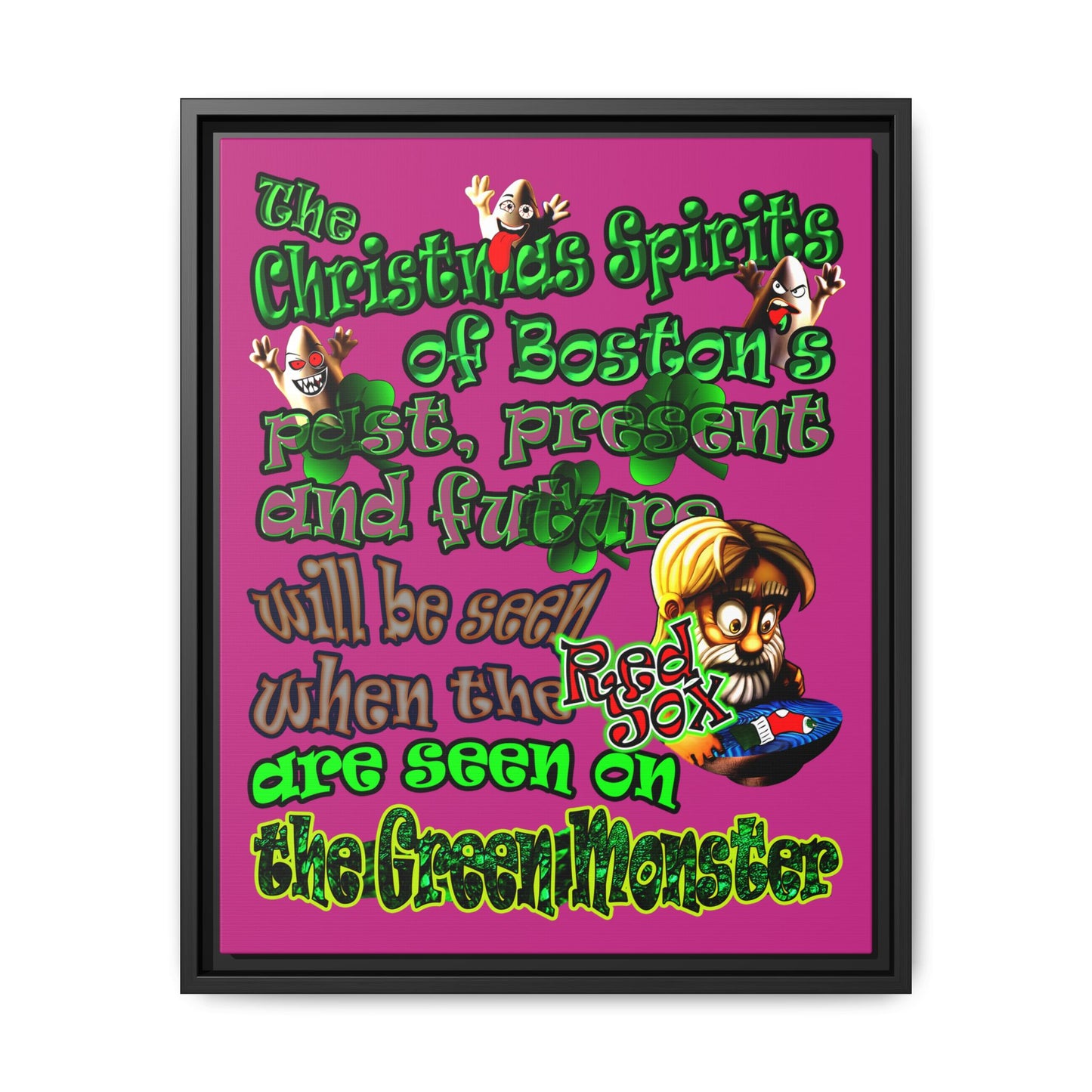 christmas spirits of boston - framed canvas art (pink)