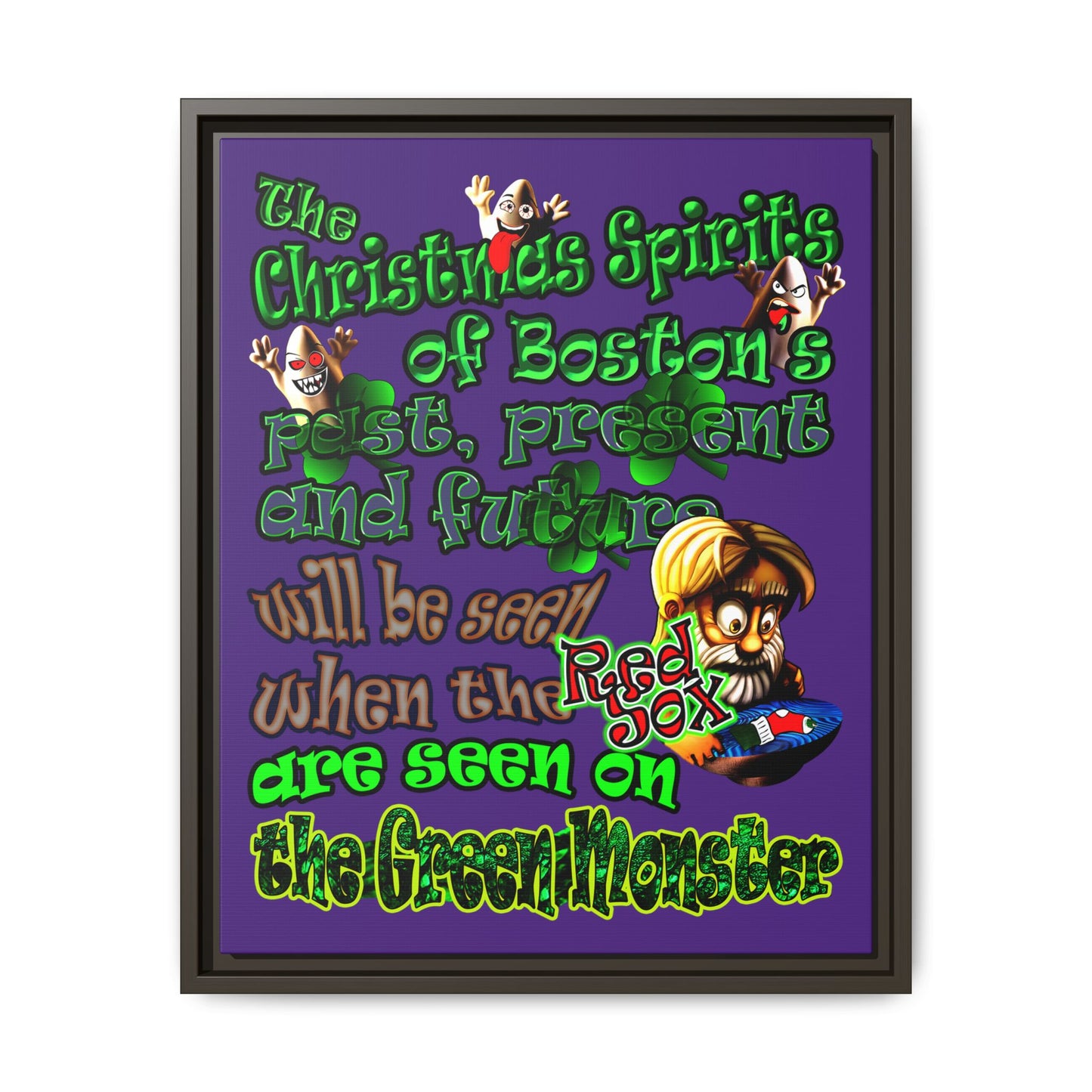 christmas spirits of boston - framed canvas art (purple)