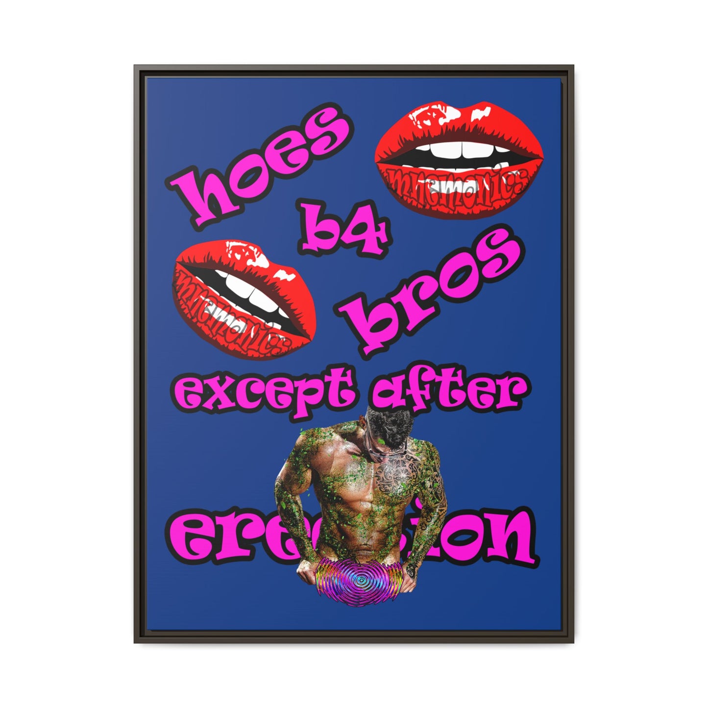 hoes b4 bros - framed canvas art (dark blue)
