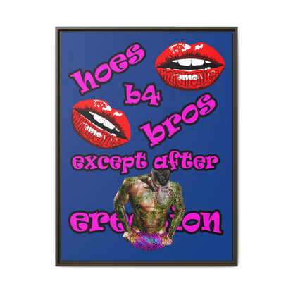 hoes b4 bros - framed canvas art (dark blue)