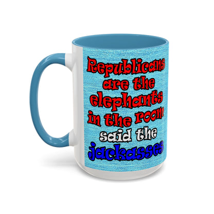 donkeys and elephants - Accent Mug (faded blue)