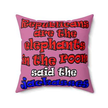 donkeys and elephants - Faux Suede Square Pillow - (light pink)