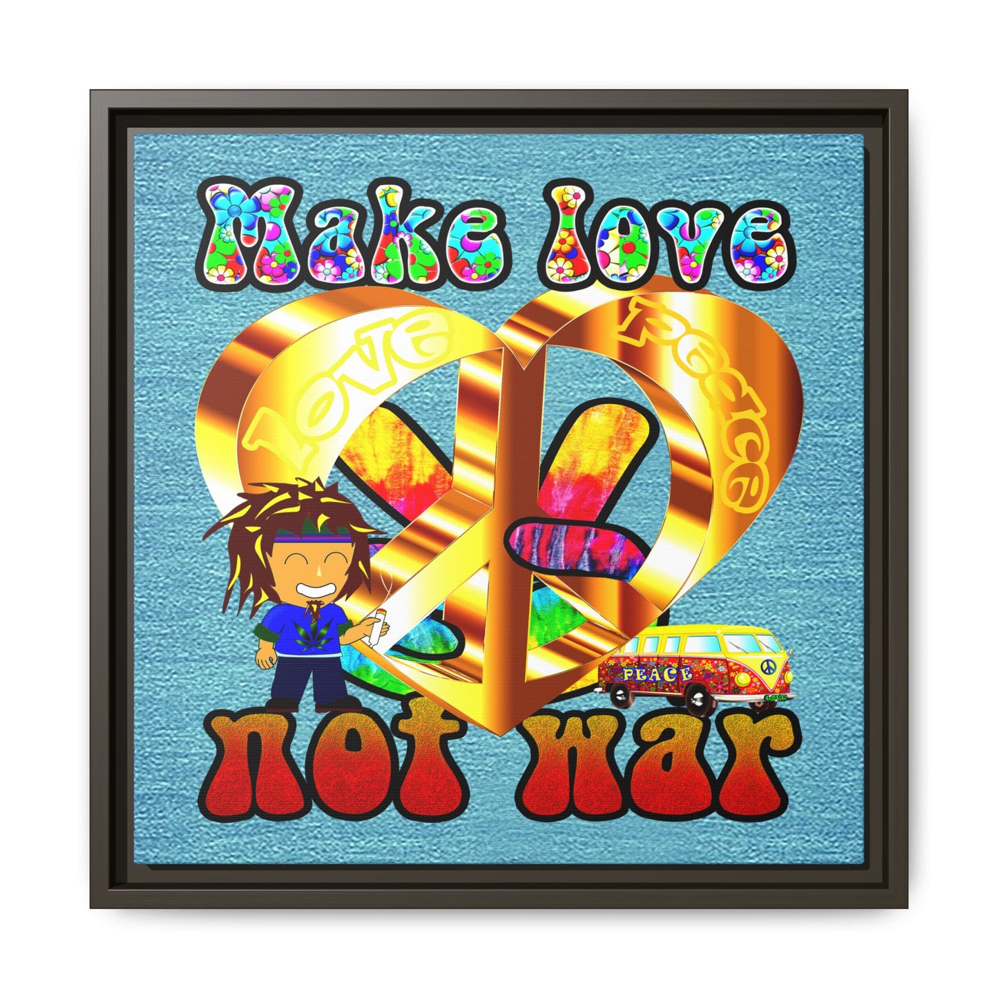 love peace - framed canvas art (faded blue)