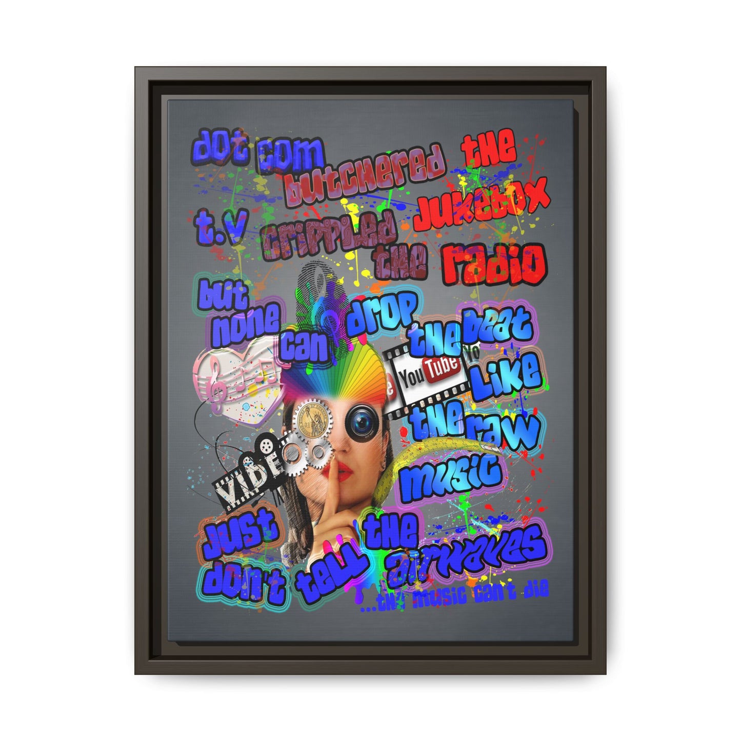 drop the beat - framed canvas art (grey-light grey)