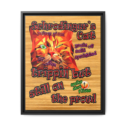 schrodinger's cat - framed canvas art (butterscotch wood finish)