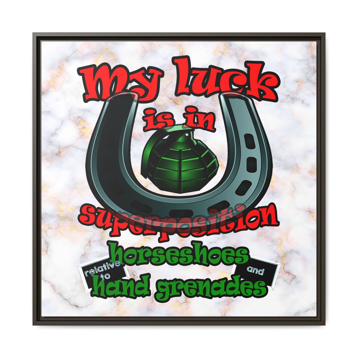 my luck - framed canvas art (white marble)