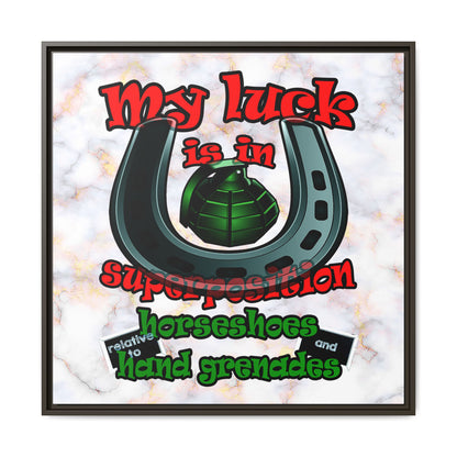my luck - framed canvas art (white marble)