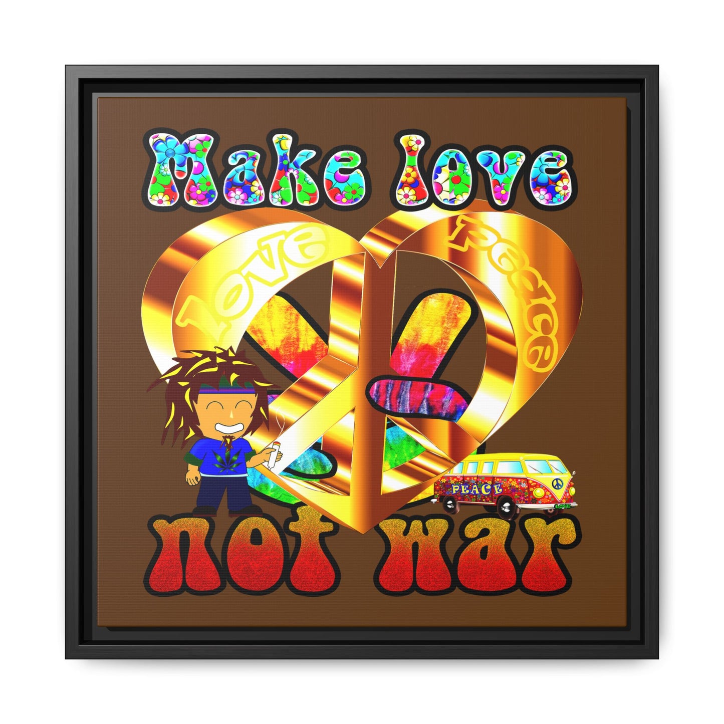 love peace - framed canvas art (brown)