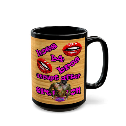 hoes b4 bros - Black Mug (butterscotch wood finish)