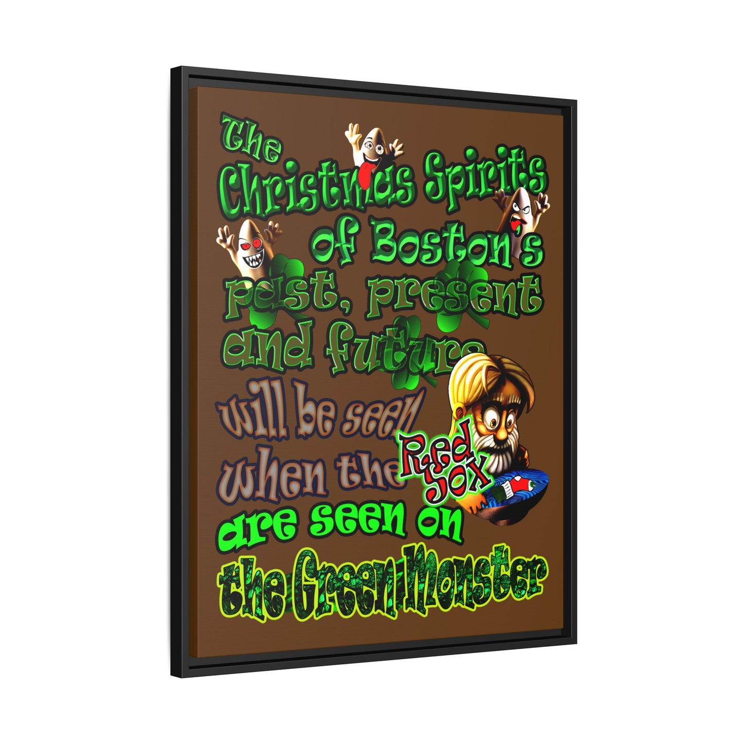 christmas spirits of boston - framed canvas art (brown)