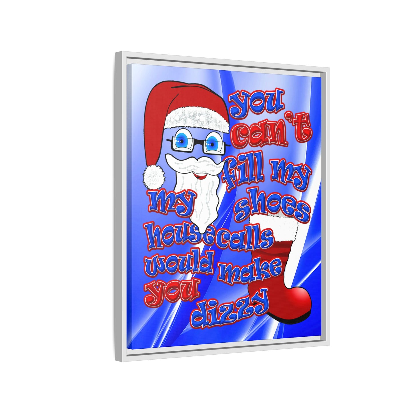 santa's shoes - framed canvas art (blue-white wave)