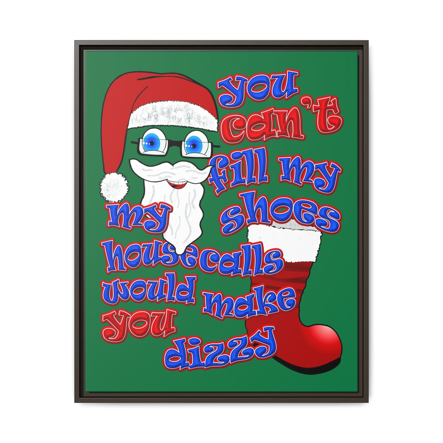 santa's shoes - framed canvas art (dark green)