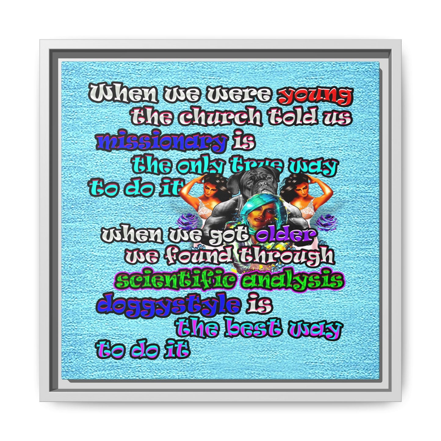 doggystyle - framed canvas art (faded blue)