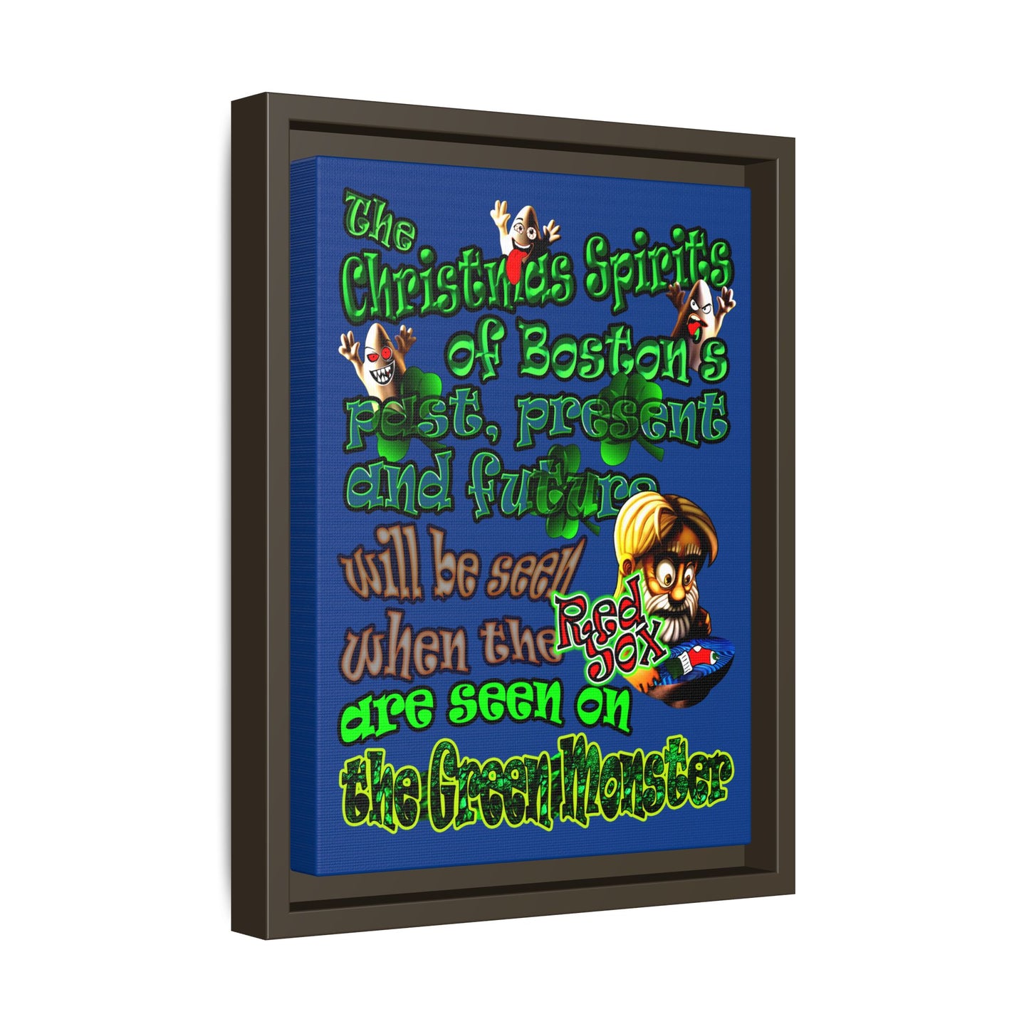 christmas spirits of boston - framed canvas art (dark blue)