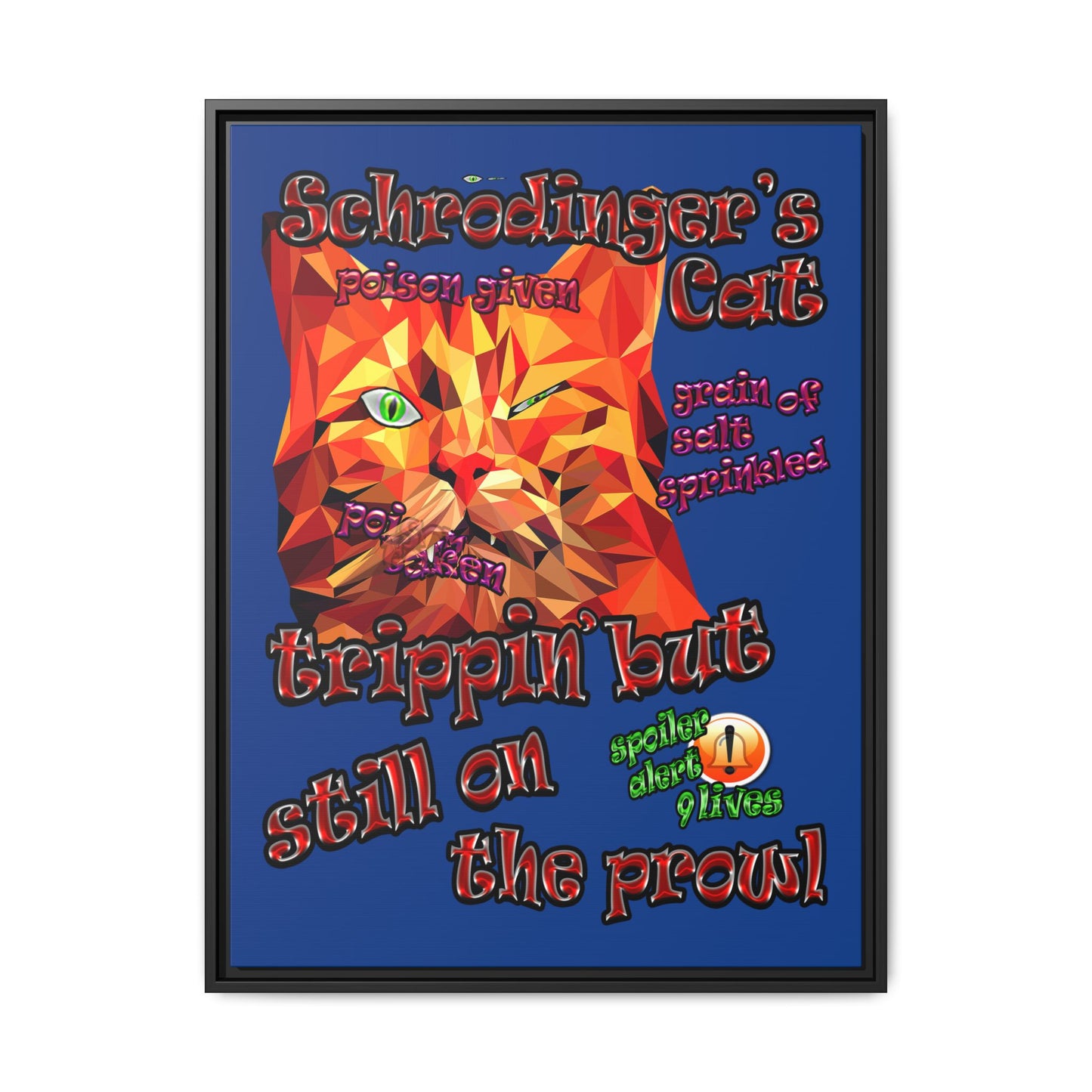 schrodinger's cat - framed canvas art (dark blue)