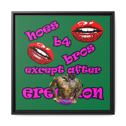 hoes b4 bros - framed canvas art (dark green)