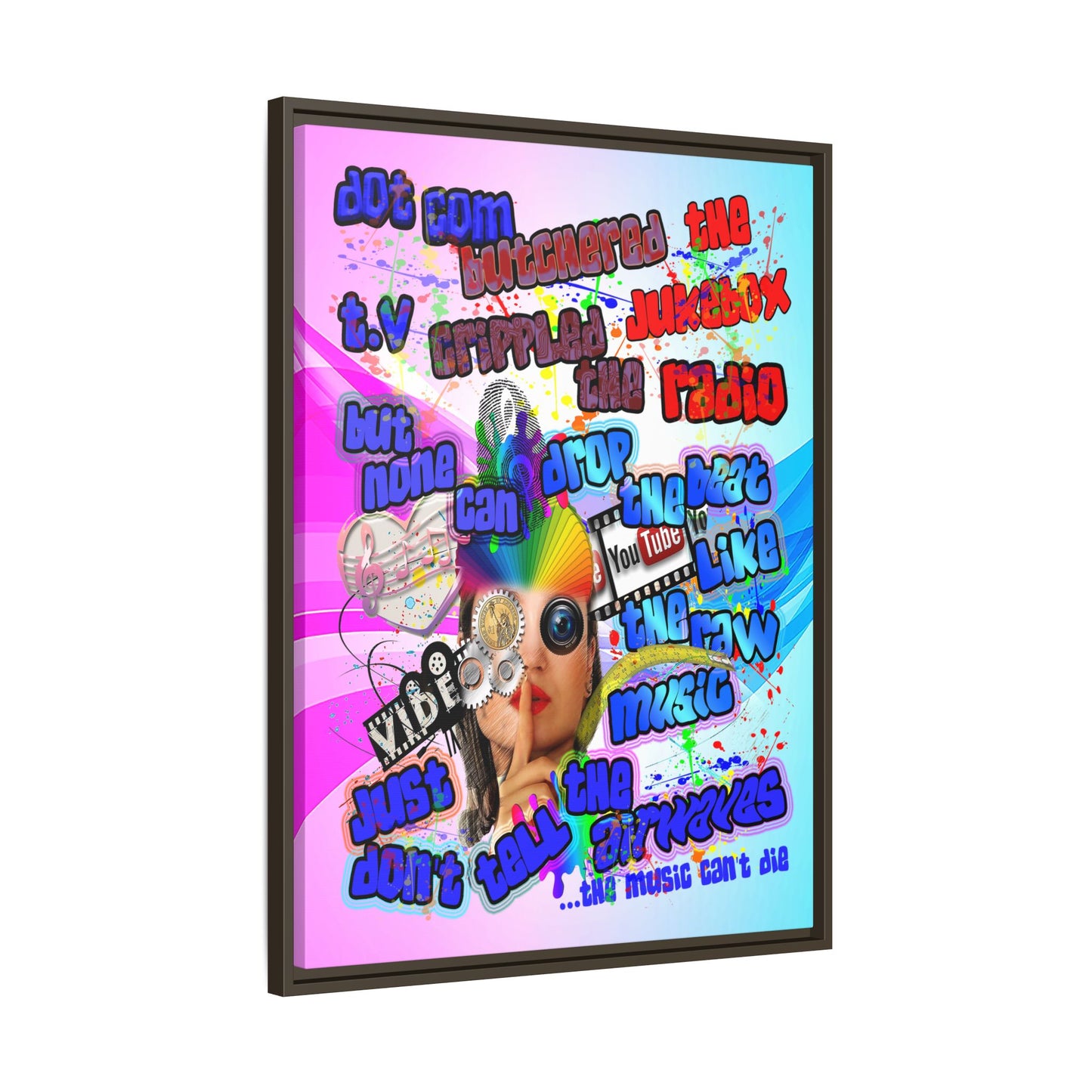 drop the beat - framed canvas art (light blue-pink wave)