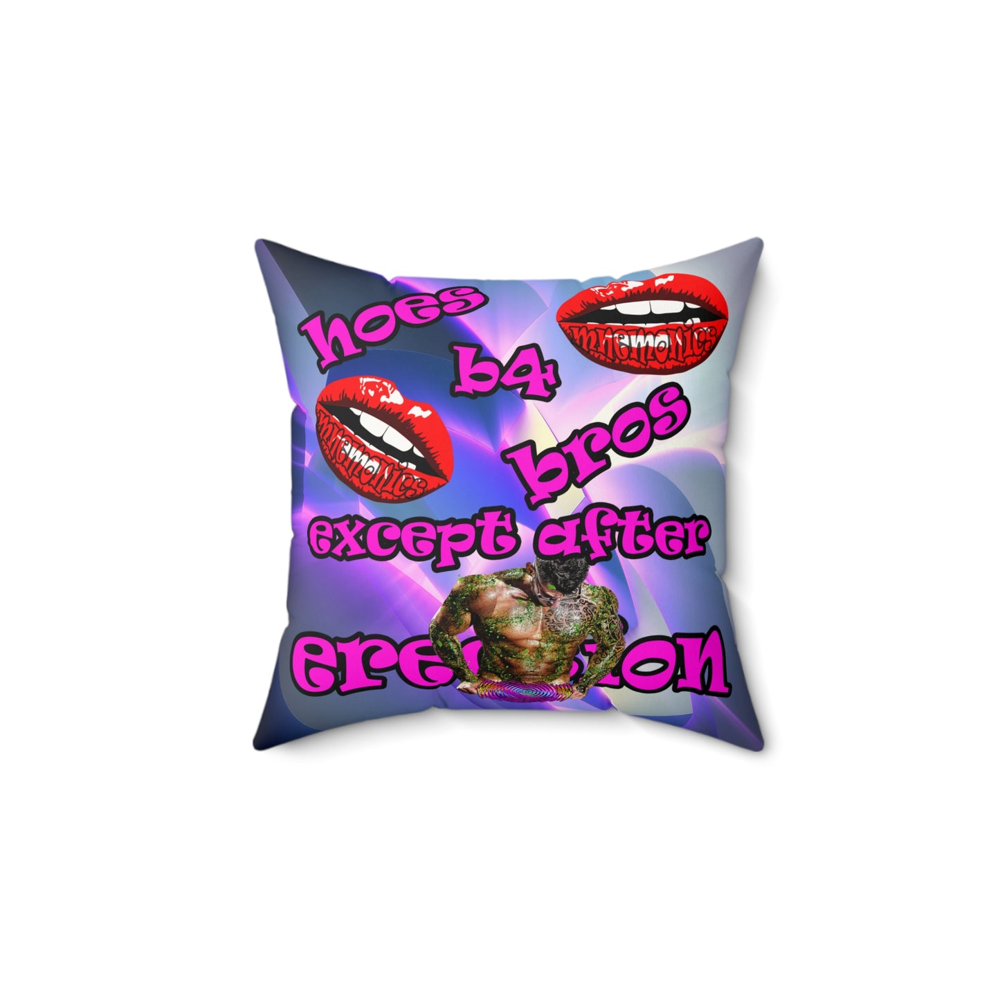 hoes b4 bros - Faux Suede Square Pillow - (grey-pink wave)