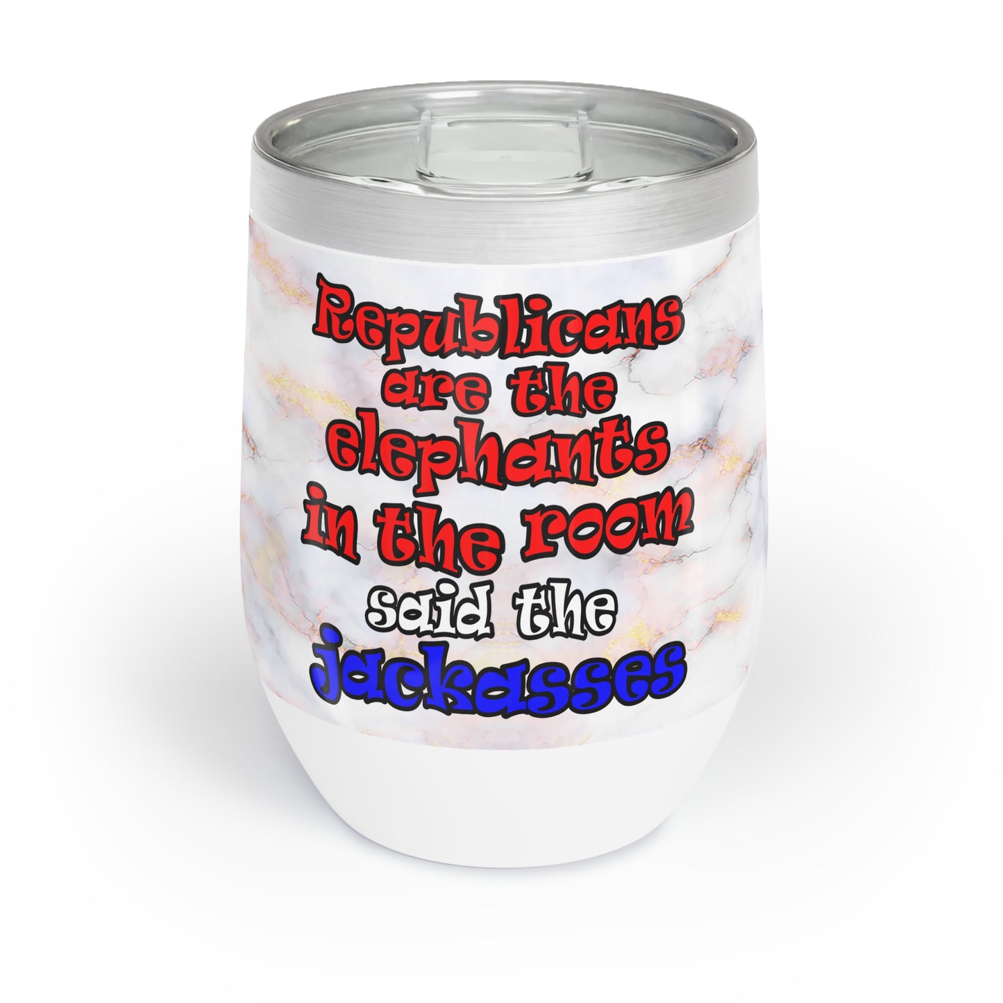 donkeys and elephants - Chill Wine Tumbler (white marble)