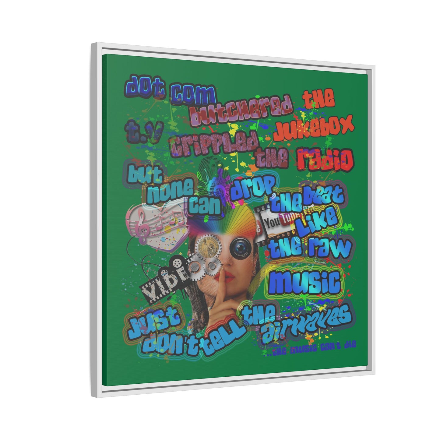 drop the beat - framed canvas art (dark green)