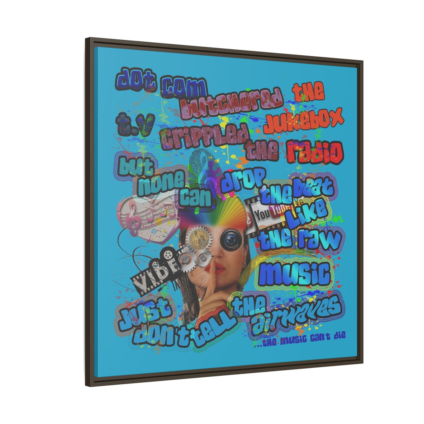 drop the beat - framed canvas art (turquoise)