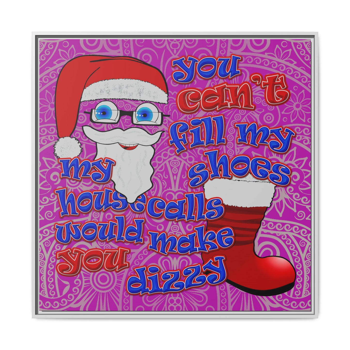 santa's shoes - framed canvas art (pink swirl)