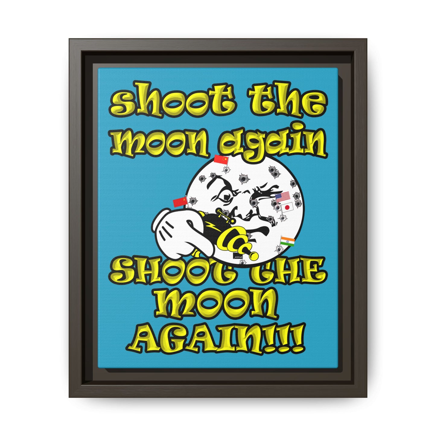 shoot the moon again - framed canvas art (turquoise)