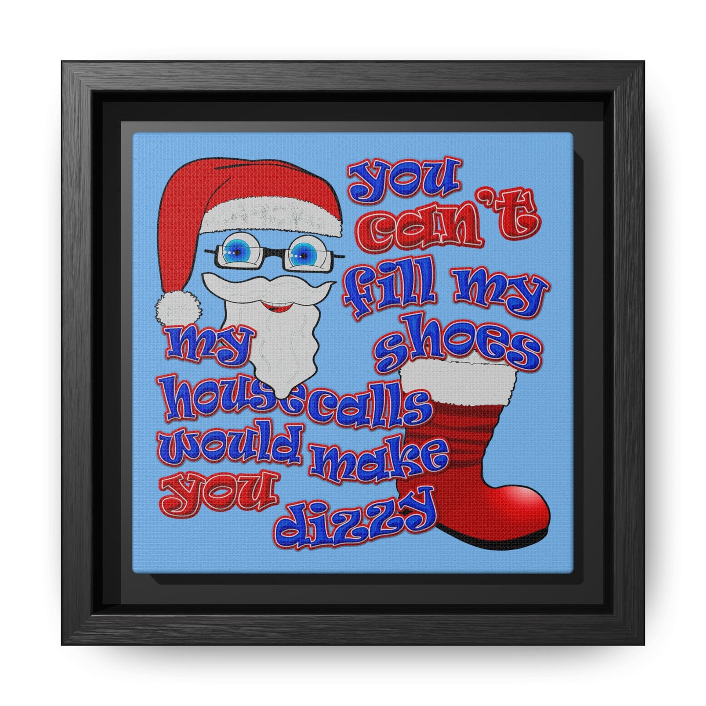 santa's shoes - framed canvas art (light blue)