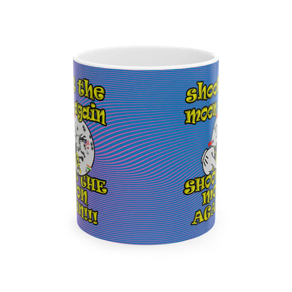 shoot the moon again - White Mug (light blue-purple wave)