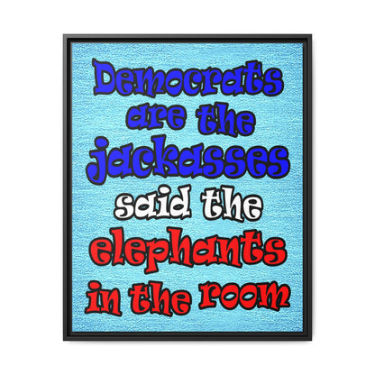 donkeys and elephants - framed canvas art (faded blue)