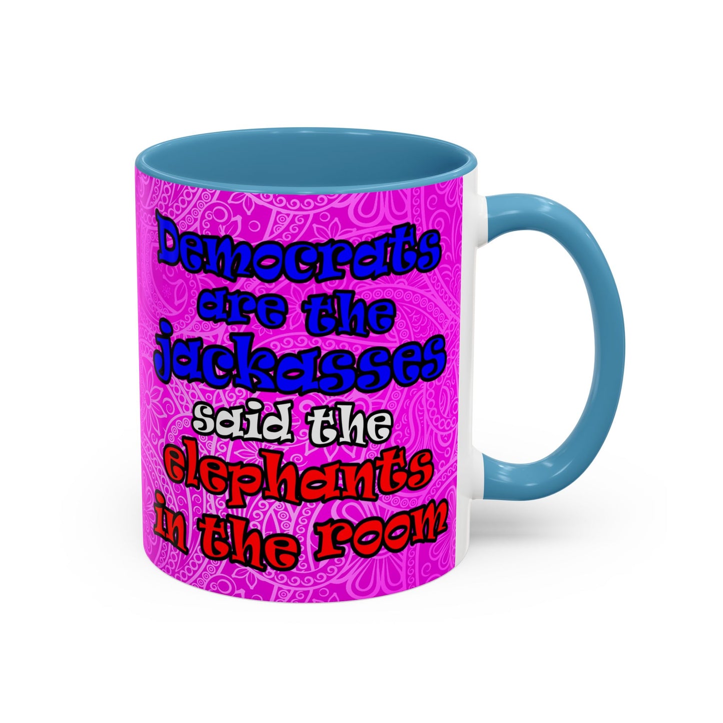 donkeys and elephants - Accent Mug (pink swirl)