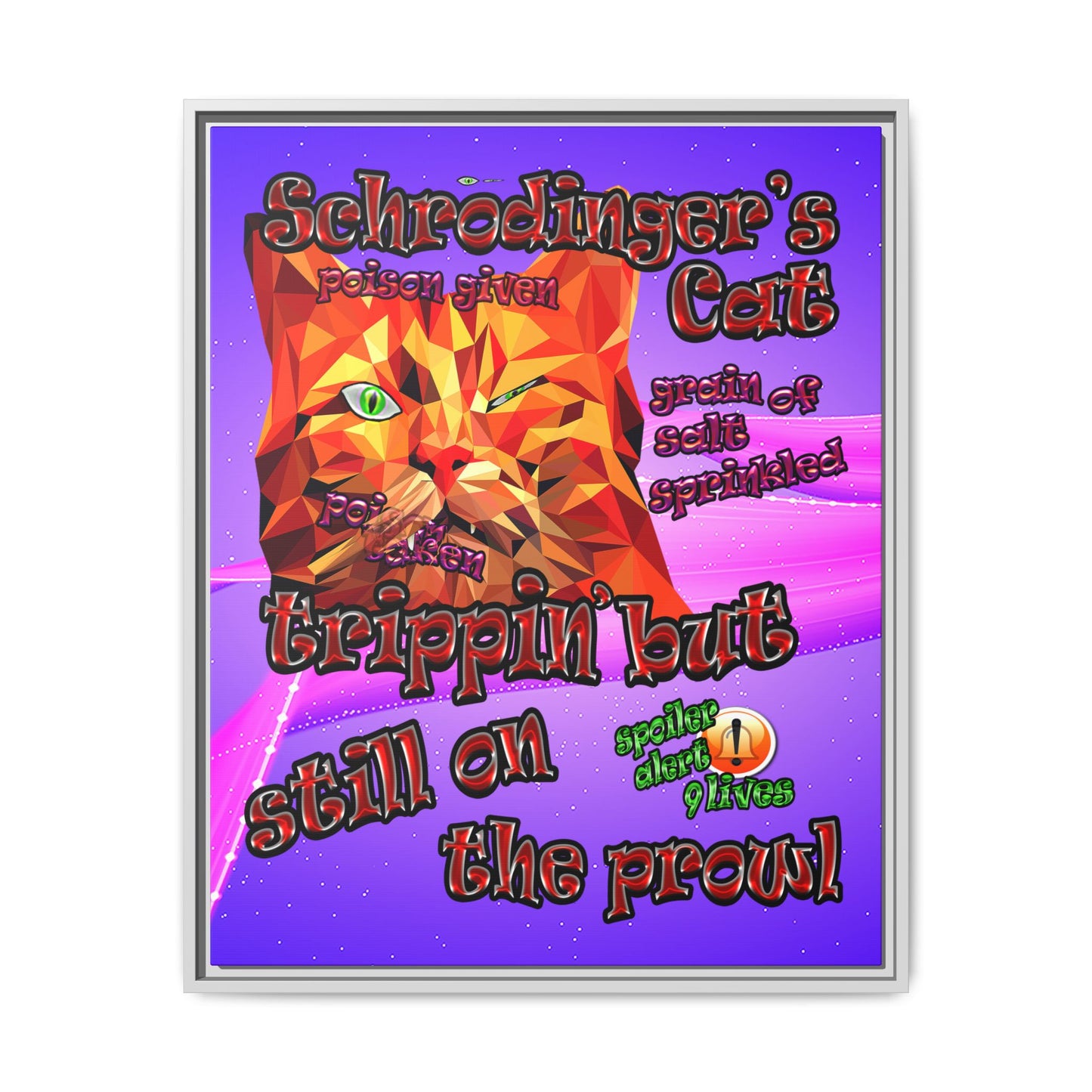 schrodinger's cat - framed canvas art (purple-pink wave)