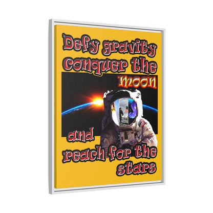 defy conquer reach - framed canvas art (yellow)