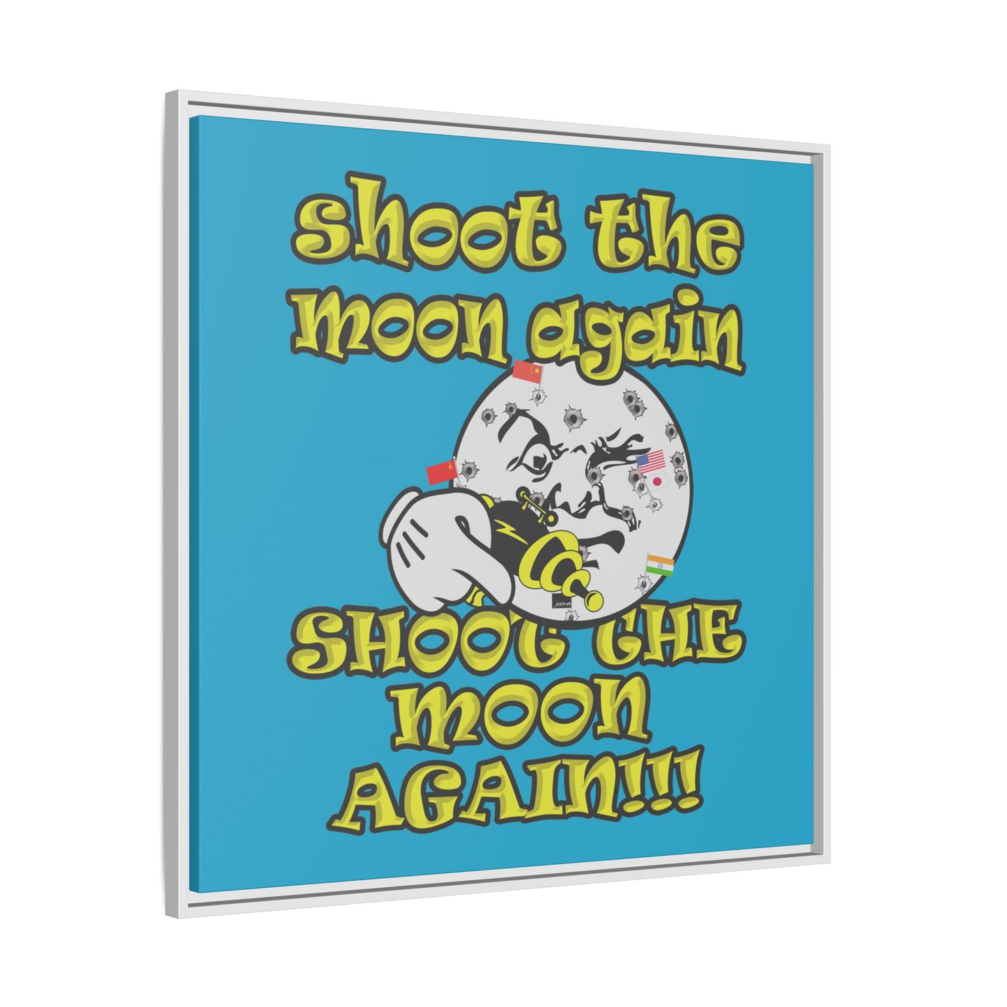 shoot the moon again - framed canvas art (turquoise)