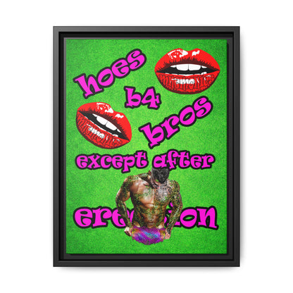 hoes b4 bros - framed canvas art (green turf)