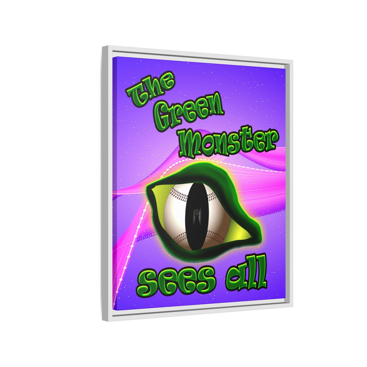 green monster - framed canvas art (purple-pink wave)