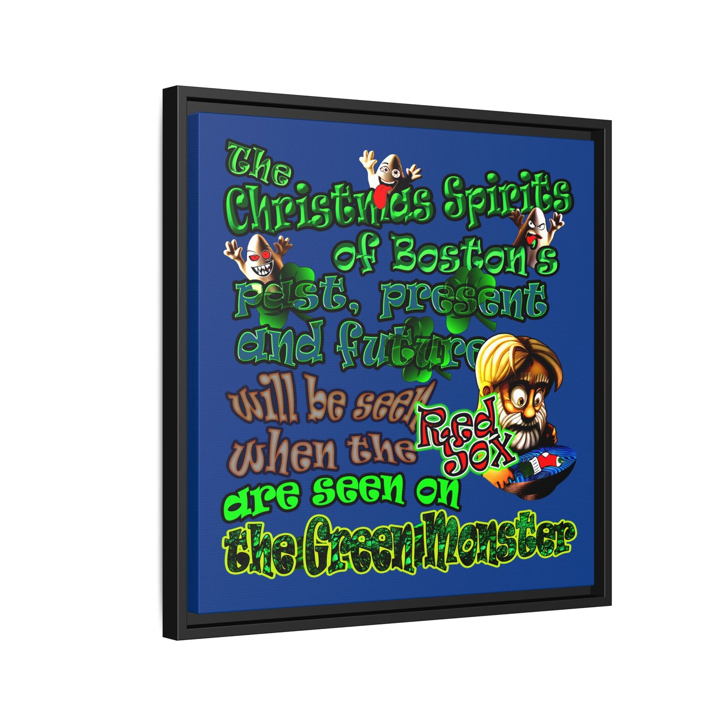 christmas spirits of boston - framed canvas art (dark blue)