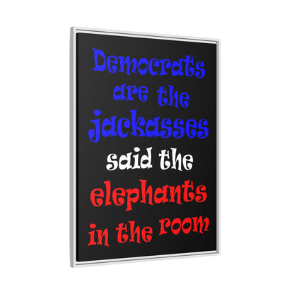 donkeys and elephants - framed canvas art (black)